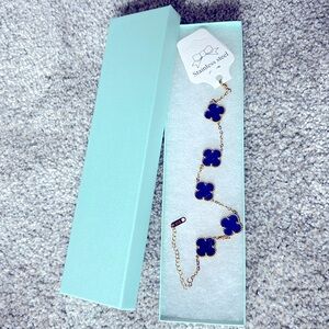 Gold plated 18k stainless steel Blue clover bracelet New in Box